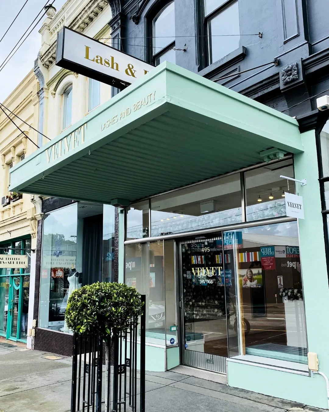 Velvet Lashes and Beauty shopfront — 495 High Street, Prahran
